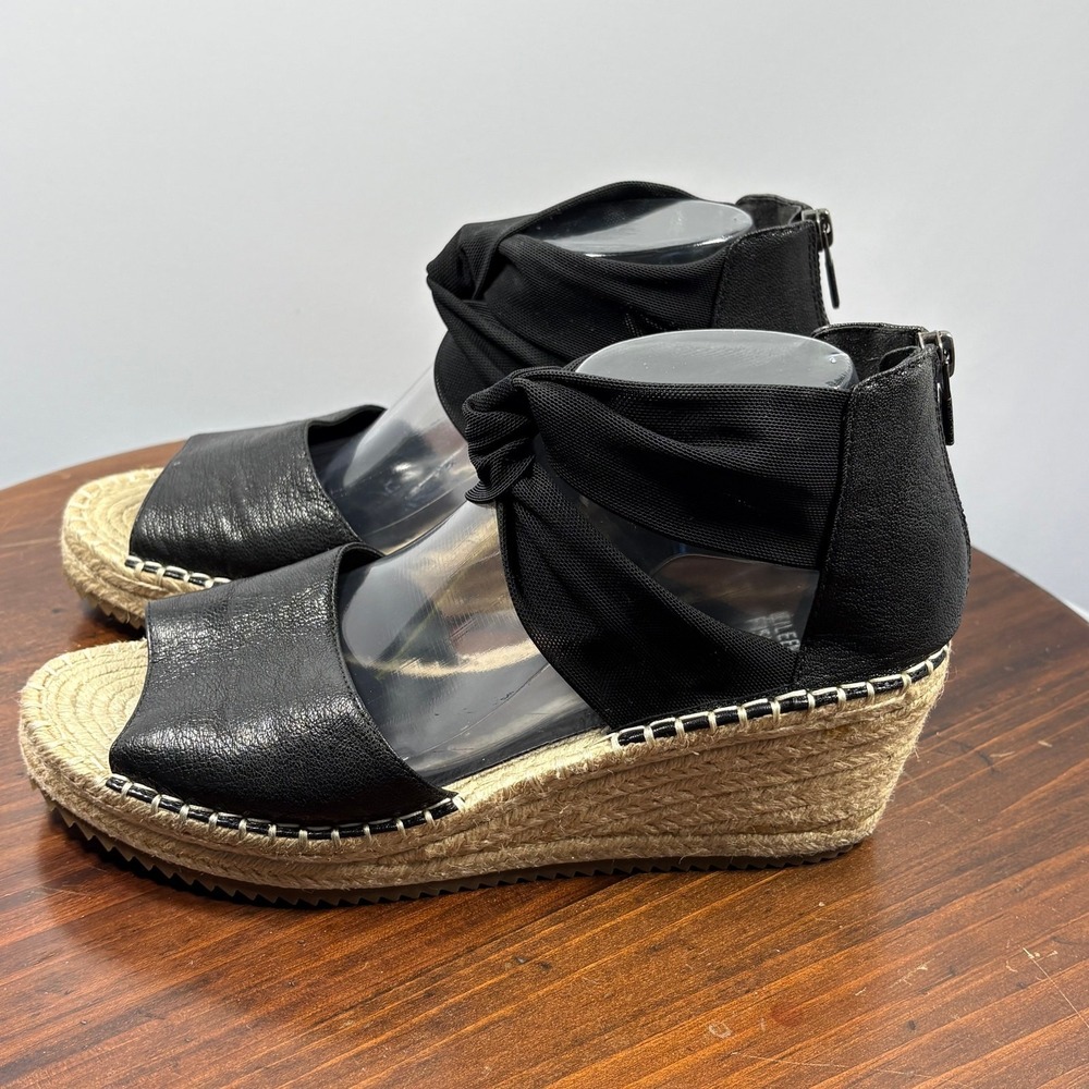 Eileen Fisher Wiley Leather Espadrille Wedge Sandals Womens 10 Black Platform